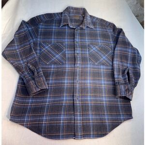VTG St Johns Bay Blue Plaid Heavy Flannel Button Down Shirt Men's Size Large
